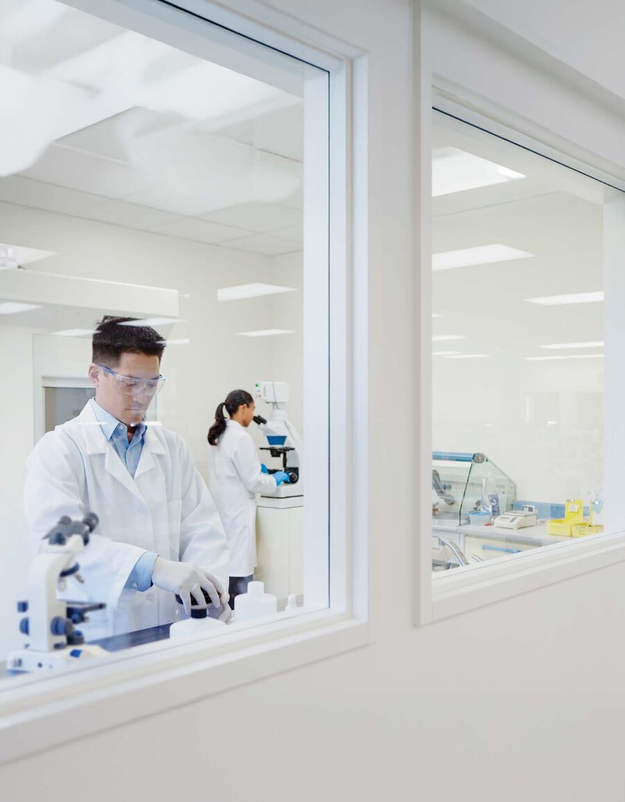 Laboratory professionals at work in an accredited medical laboratory